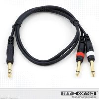 6.3mm stereo Jack naar 2x 6.3mm Jack kabel, 3m m/m